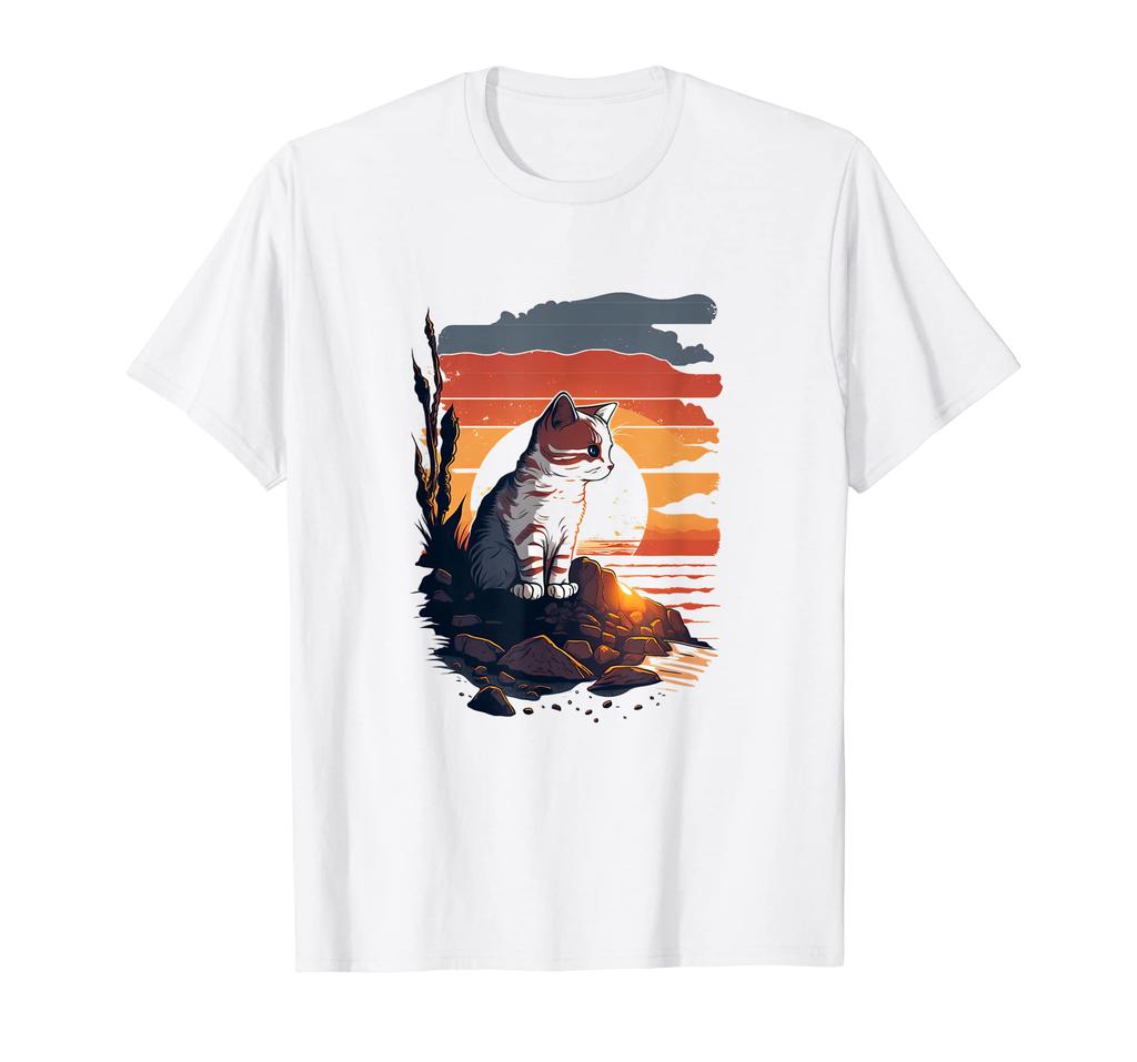 cat summer clothes cat watching the sunset cat beach art feline t-shirt