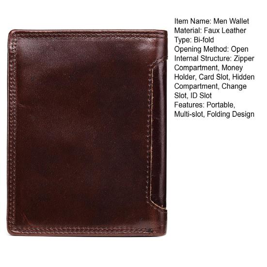 Men Short Faux Leather Wallet Large Capacity Bi-fold Wallet with Zipper Pocket Cash Coin Card Holder Folding Front Pocket Business Wallet