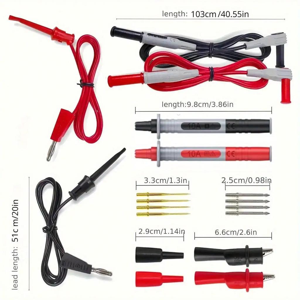 18pcs P1308B Test Lead Kit - 4MM Banana Plug To Test Hook Cables with Alligator Clips for Multimeter Probes (Test Wires)