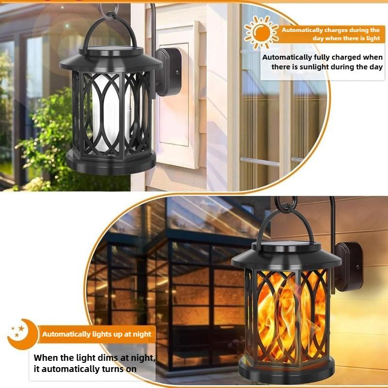 Solar Metal Flickering Flame LED LanternOutdoor Hanging Light HeavyDuty Solar Powered for Yard PatioChristmas Holiday Decoration