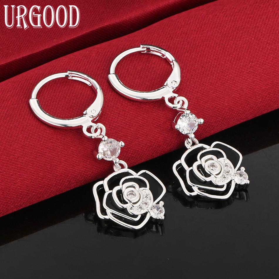 Cercei cu pandantiv floare din argint sterling 925 cu zirconiu AAA, bijuterii de nuntă