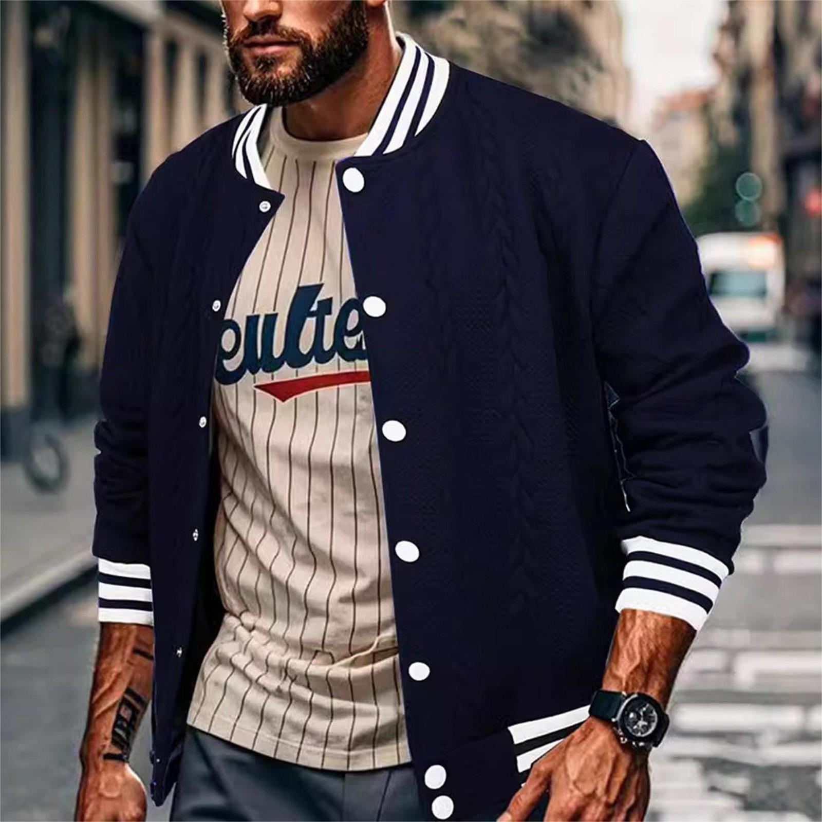 

Мужская бейсбольная куртка весна-осень с грудкой, модная мужская однотонная бейсбольная куртка-кардиган XXL тёмно-синий