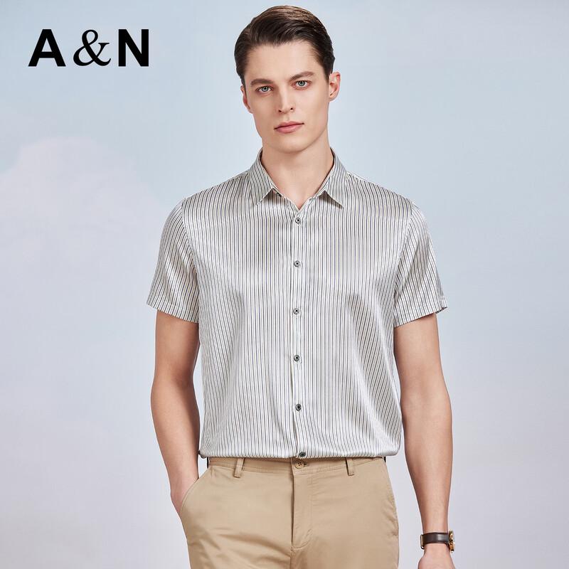 Antonio Men's 90.8% Silk Striped Short Sleeve Shirt