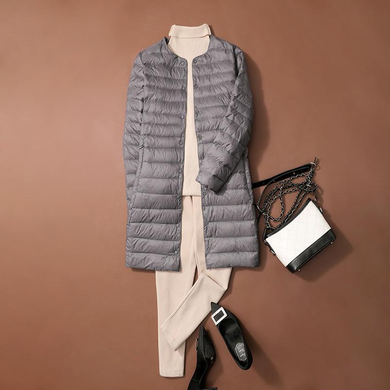 

Женский пуховик средней длины, легкий, с отложным воротником, осень/зима, стиль от круглого до V-образного выреза. 4XL серый