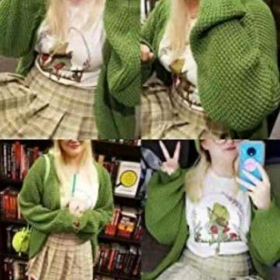 Women's V-Neck Lantern Sleeve Knitted Cardigan Sweater Coat - Single-Breasted Lazy Style