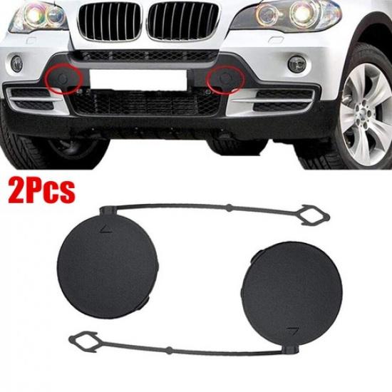 2Pcs Front Bumper Tow Hook Cover Towing Hole Caps For BMW X5 E70 2007-2010 Black