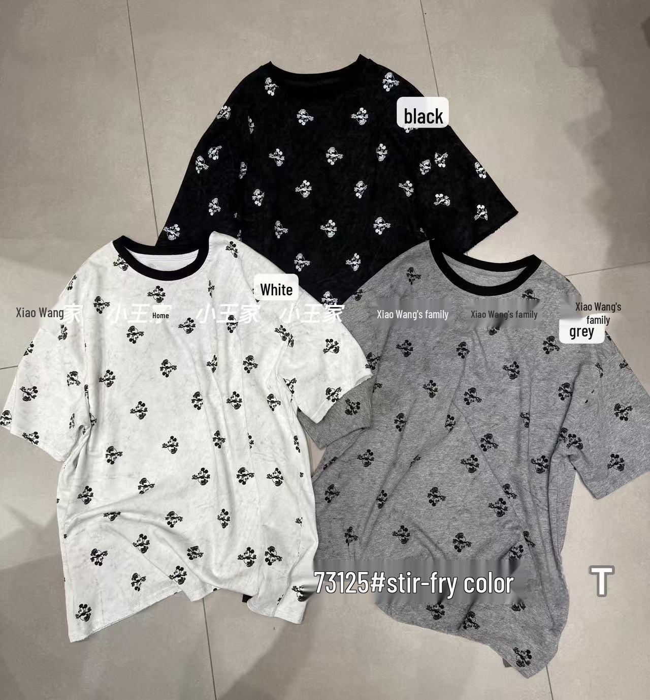 

Xiao Wang s Korean Style Plus Size Cartoon T-Shirt - Casual Loose Fit Short Sleeve, Raw Edge One Size чёрный