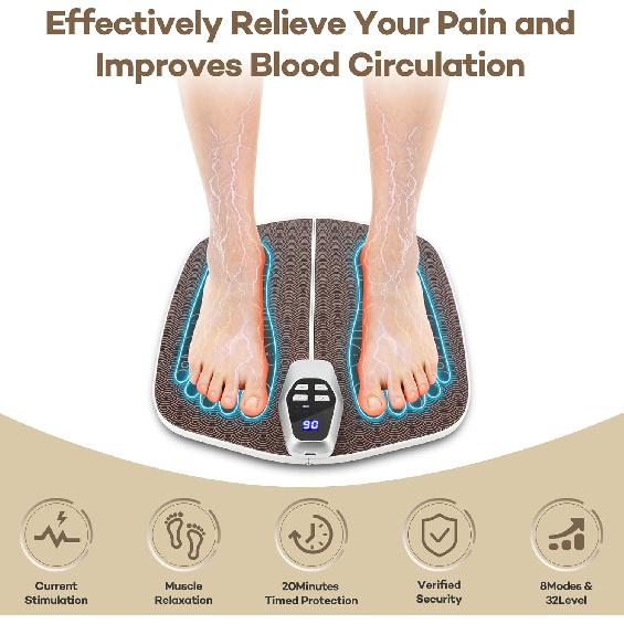 Foot Massager Mat for Neuropathy,EMS Foot Massager for Circulation and Pain Relief, Foldable Feet and Calves Massage Machine with 8 Modes and 32