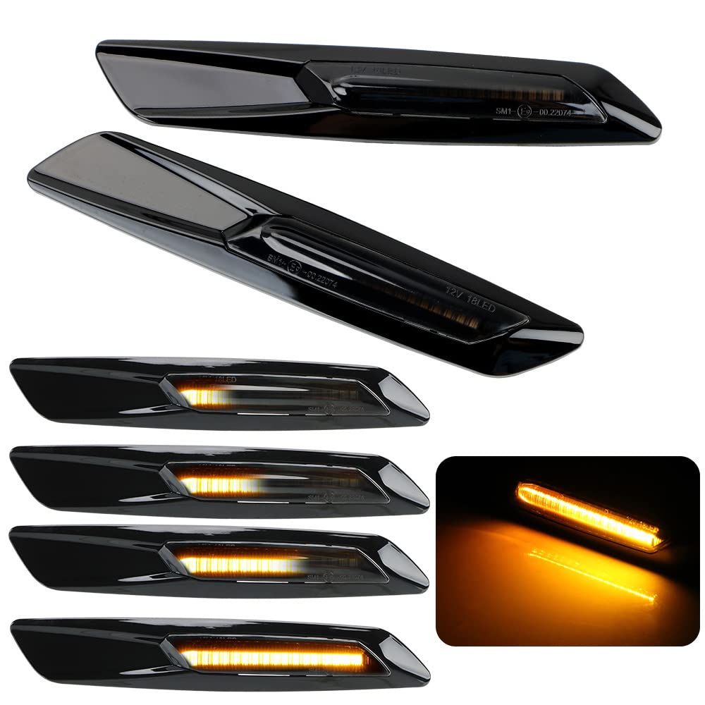 2pcs Led Dynamic Fender Side Marker Lamp Sequential Turn Signal Light Black Lens Yellow