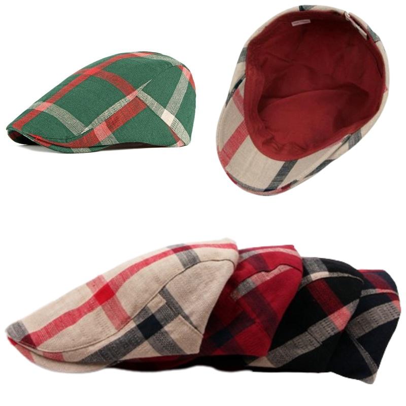 Stylish Unisex Beret Cap Vintage Plaid Pattern In 5 Colors