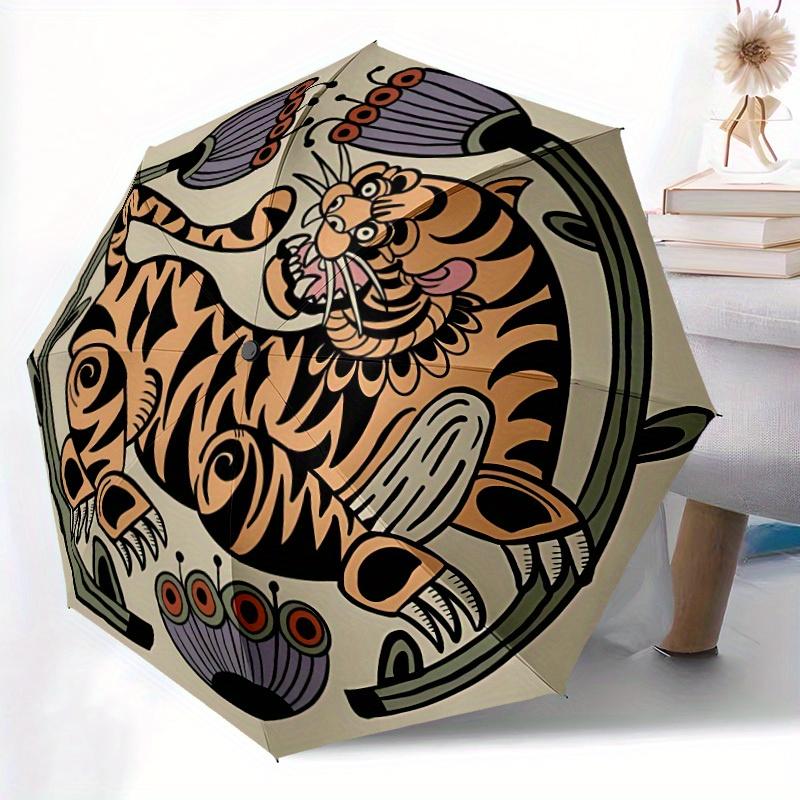1pc Tiger Tattoo Design Automatic Open/close Folding Umbrella, Compact Portable Travel Umbrella, Durable Construction yy250809128