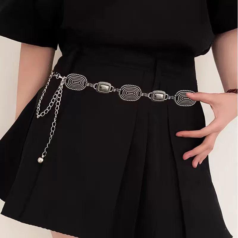 Inspired Vintage Silver Leaf Design Metal Waist Chain For Women Chic Bohemian