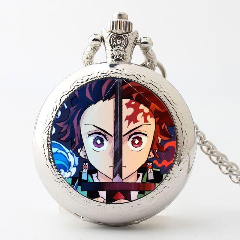 Demon Slayer Peripherals Kamado Tanjirou Pocket Watch Watch Cartoon Necklace Student Simple Anime Creative Holiday Gift