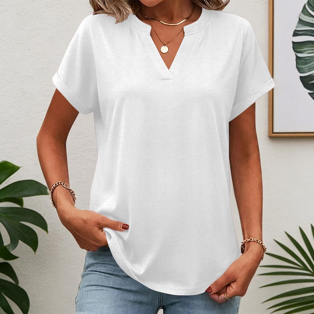 Womens Tops Short Sleeve Tee Summer V Neck Shirts Work Blouses Business Tunic