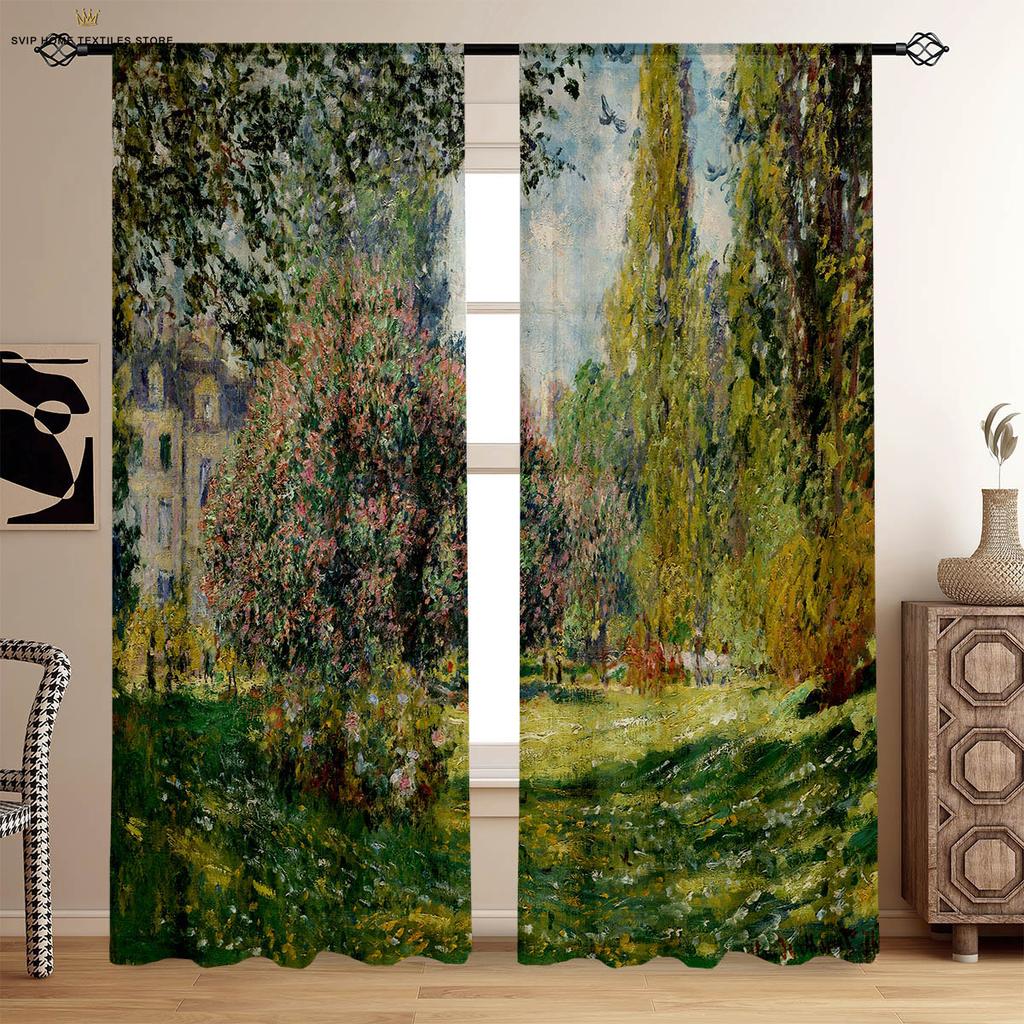 Tramonto Cielo Stellato Paesaggio Pittura a Olio Tende Stampate Camera da Letto Soggiorno Studio Dormitorio Tende Decorative 2 Pezzi