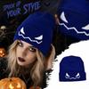 Halloween Knit Hat with Pumpkin and Devil Embroidery, Cute Trendy Winter for Women and Men