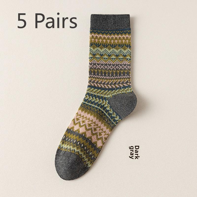 5 Pairs Autumn and Winter Socks for Women Maillard Mid-tube Pile for Women Socks Spring and Autumn Double Needle Double Road Deodorant Cotton Socks