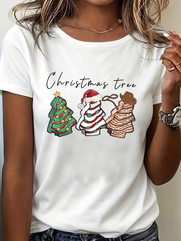 (Asian Size) Tee Top Print New Year trend lovely Clothing T Shirt Women Fashion Christmas Festival Female Woman Short Sleeve Graphic T-shirts
