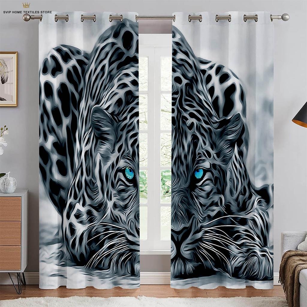Cheetah Lion Ferocious Animal 3d Printing Curtains Children's Room Living Room Study Kitchen Decorative Curtains 2 Pieces