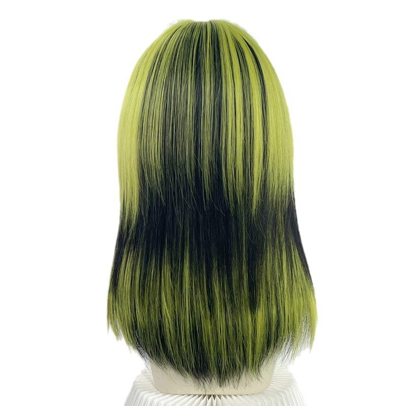 Schwarz grün fluoreszierend grün Burst Top gefärbte Schlüsselbeinlänge Perücke