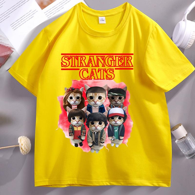 Stranger Cats T Shirt Unisex Unisex Funny Cat Lover Tee Cat Mom Gift Clothes Parody Graphic Tee Summer Round Neck Short Sleeve Tops