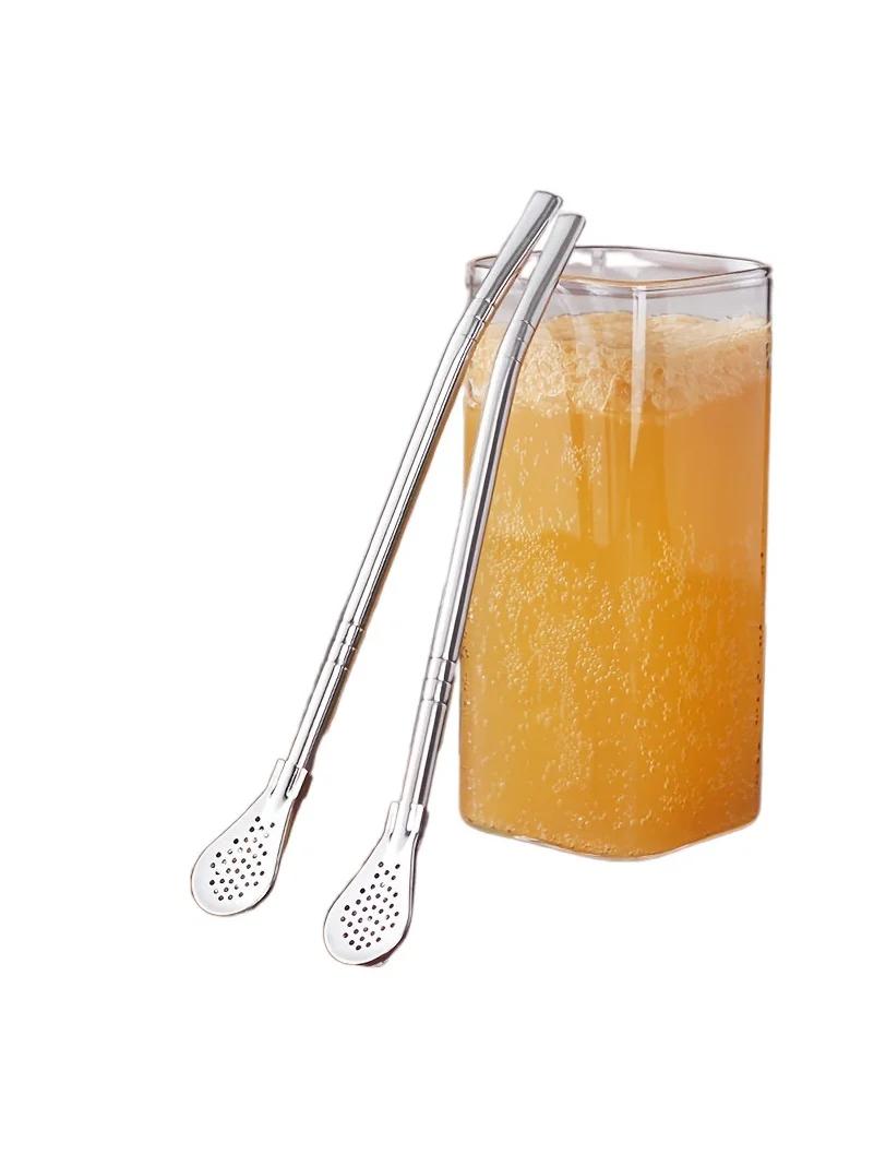 1Pcs Stainless Steel Straw Spoon Juice Milk Tea Spoon Cute Creative Coffee Stirring Spoon Straw Spoon Multi-purpose