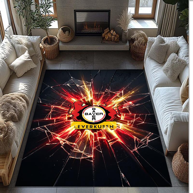 Bayer Leverkusen Football Print Crystal Velvet Rug, Comfortable Water Absorbent Non Slip Indoor Floor Carpet