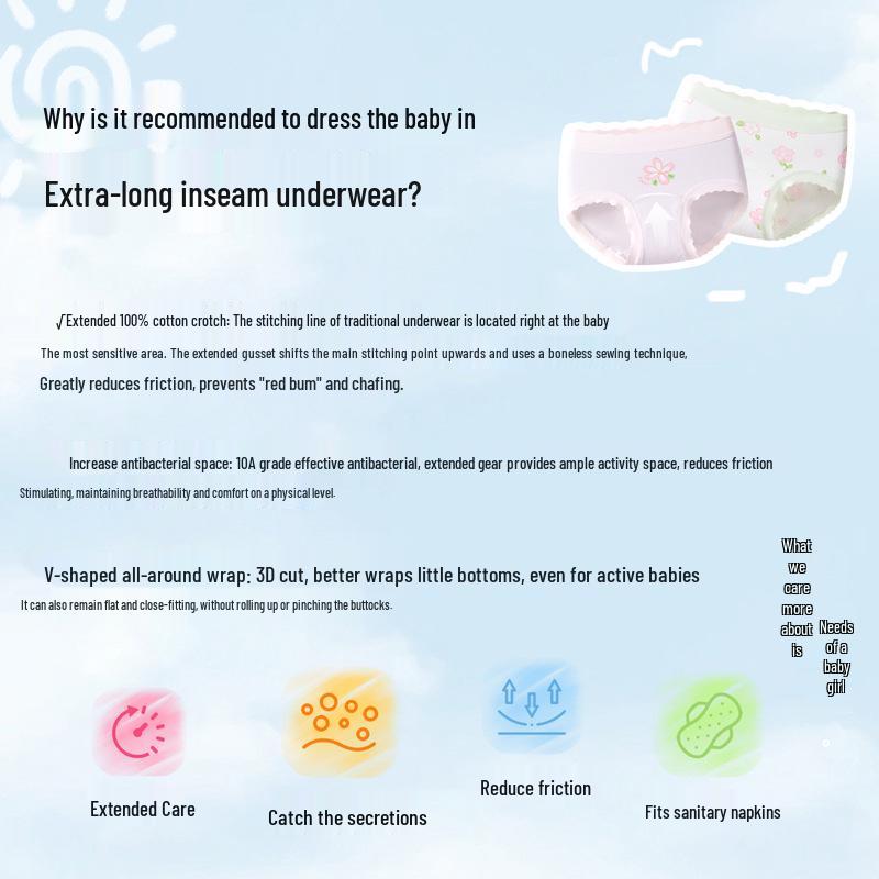 Girls' Pure Cotton Antibacterial Triangle Briefs - No Pinch Comfort for Babies & Older Children (Autumn/Winter)