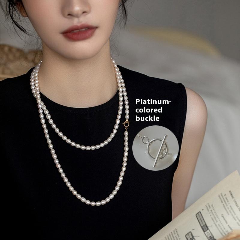 

Ожерелье из натурального пресноводного жемчуга, женское, осенне-зимнее, длинное, из жемчужных бусин, двухслойная цепочка для свитера, высококлассная бижутерия в стиле легкой роскоши