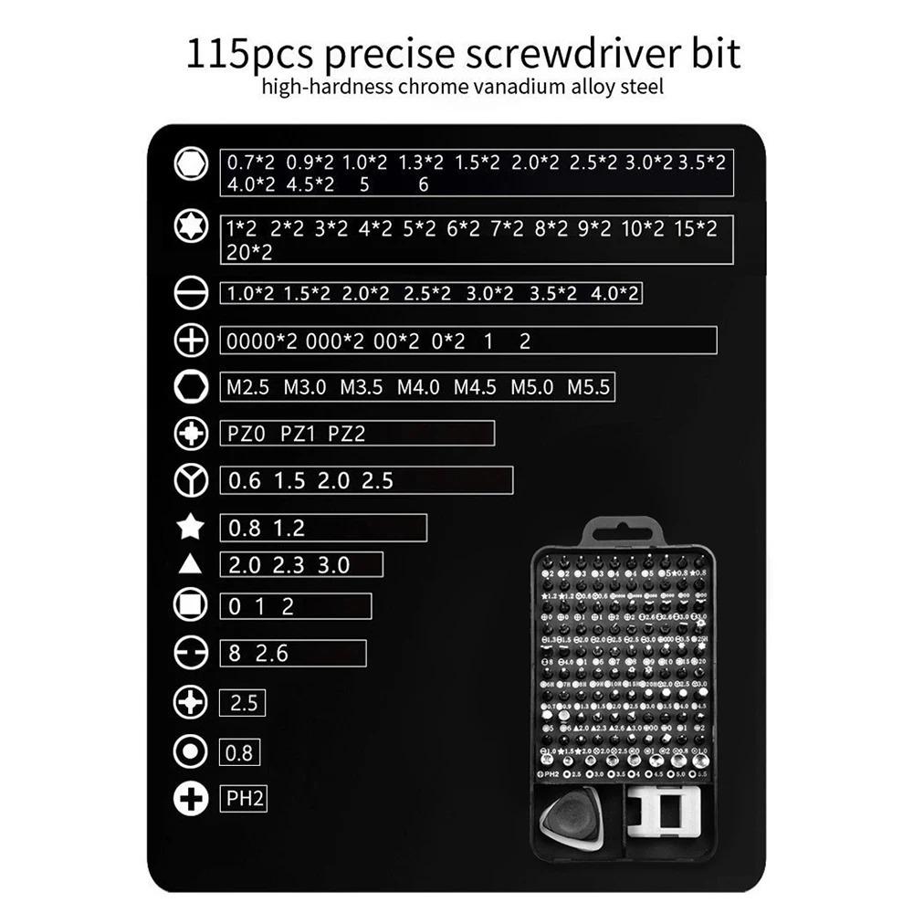 115-in-1 Multifunktionales Präzisionsschraubendreher-Set für DIY-Reparaturen von Telefonen, Laptops, PCs, Uhren und Brillen, Heimwerkstatt