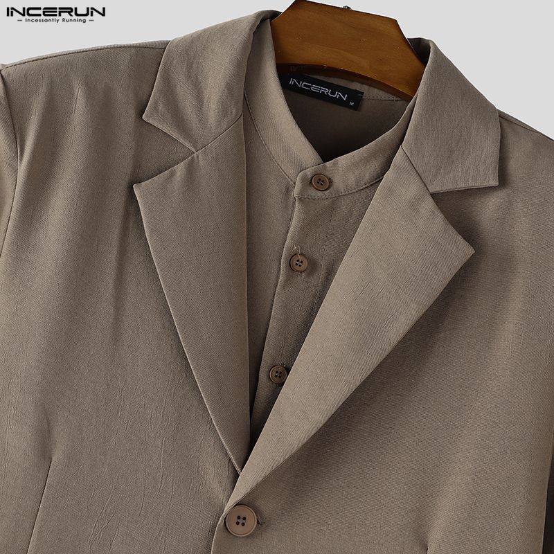 INCERUN Oversized Men Long Sleeve Shirts Long Jumpsuit Casual Two Pieces Sets Outfits