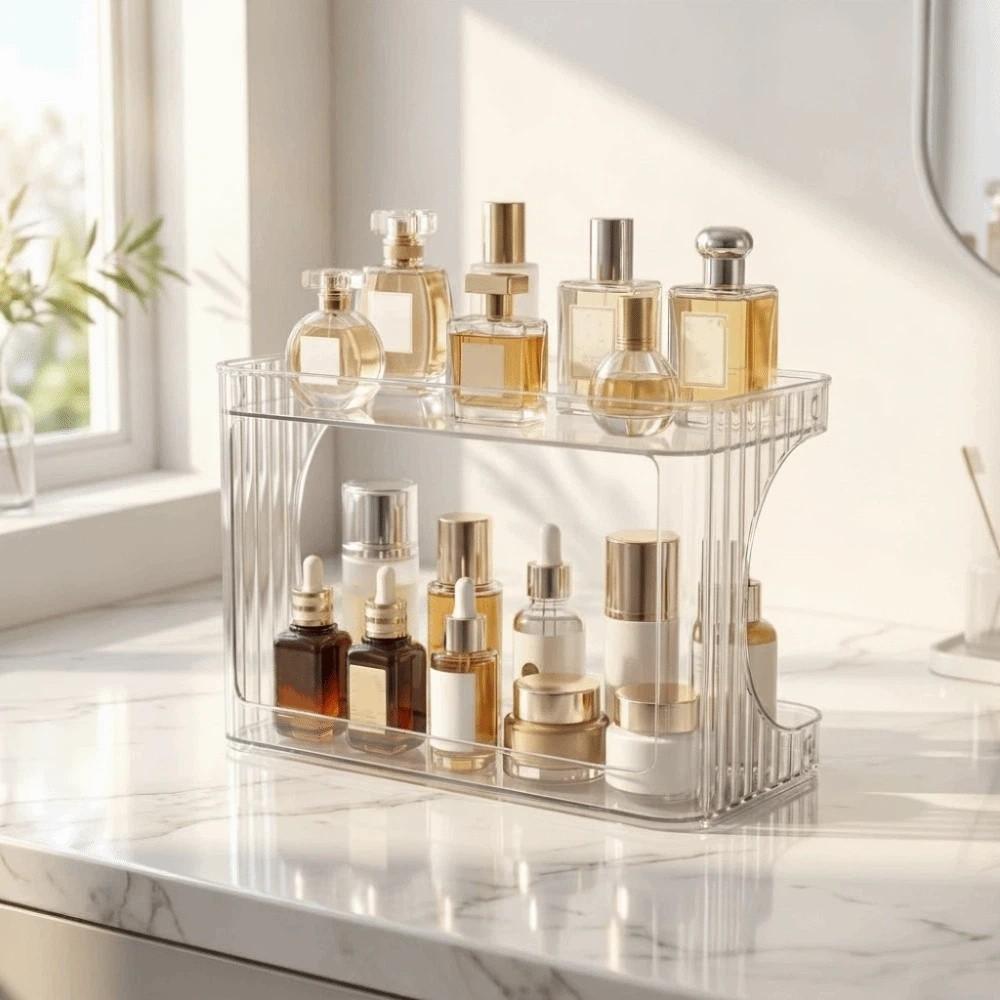 Double Layer Desktop Storage Shelf Transparent Kitchen Storage Box Desktop Placement