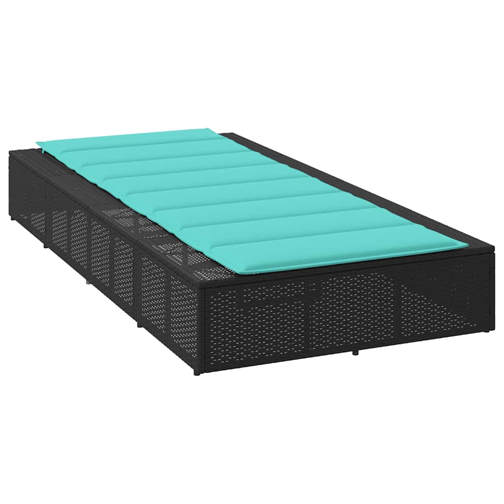 Sun Lounger with Floating Cushion Black Poly Rattan