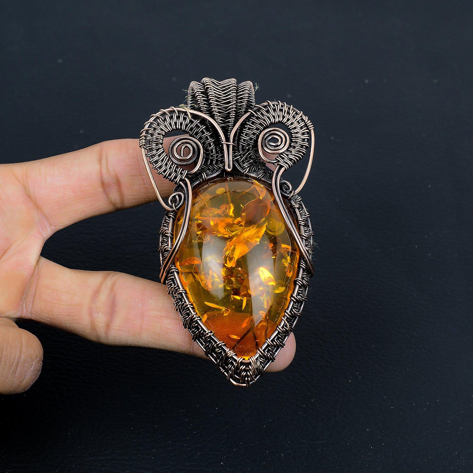 

Кулон из балтийского янтаря, ювелирное изделие из драгоценного камня, обернутое медной проволокой 999 пробы, кулон ручной работы ко Дню матери 2.88 Inches