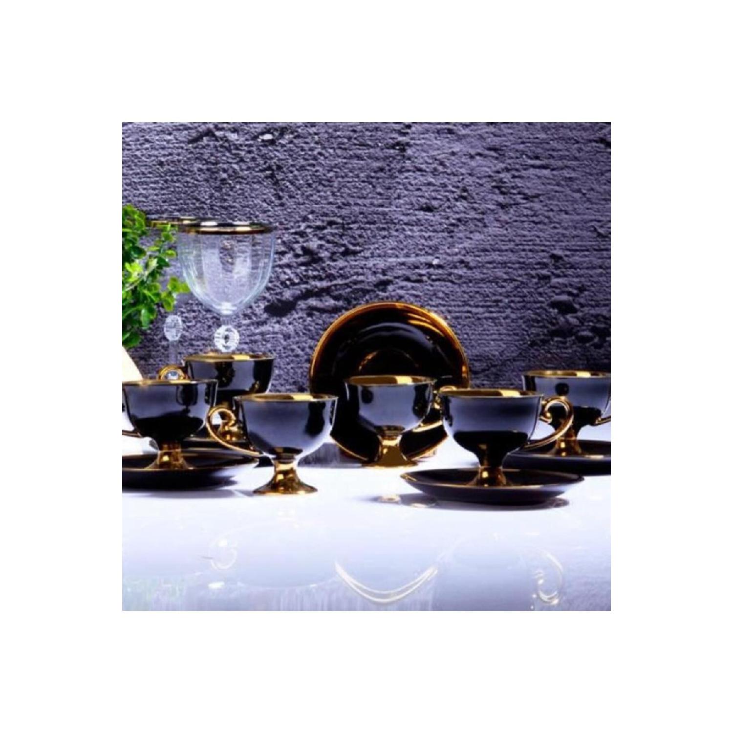 

st-72 Porcelain 90cc Set Of 6 Gilt Footed Cups Black