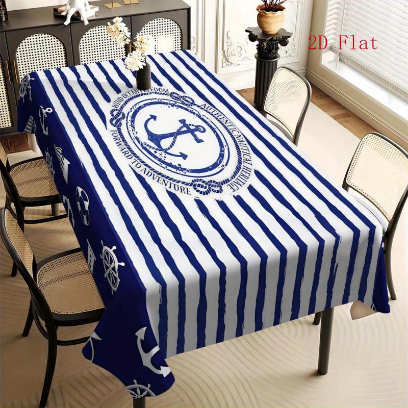 Tavola Piatta 2D 1 pz-blu e Bianco Motivo Oceanico Semplice Stile Europeo Tovaglia per Tavola di Casa, Decorazione per Feste Tovaglia per Tavolino, Piatta 2D
