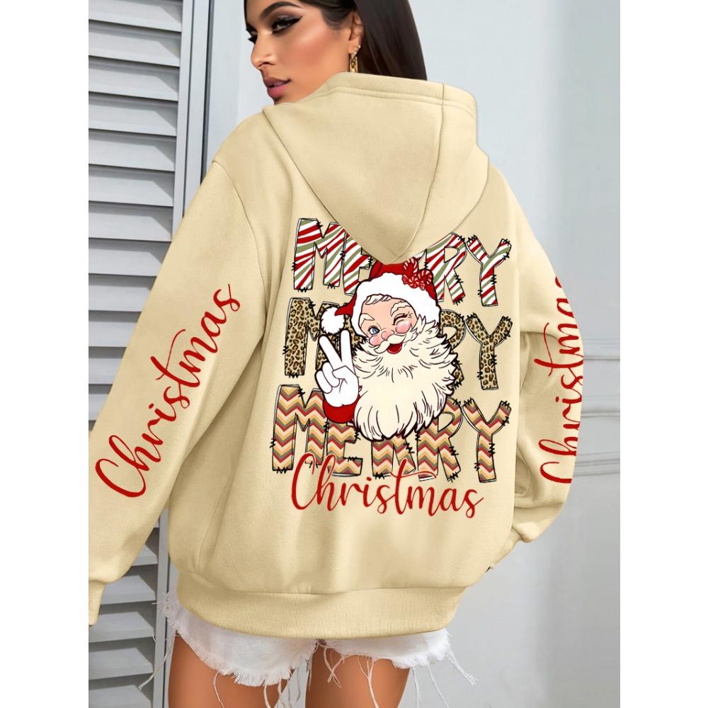 Merry Christmas Santa Claus Design Hoodies Women Hip Hop All-Match Streetwear Casual Fleece Hoody
