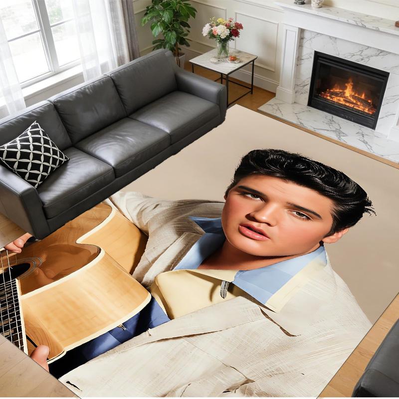 Tappeto in Peluche di Velluto di Cristallo con Stampa di Elvis Presley Anti?Indumenti da notte?Tappeto da Pavimento Resistente per Decorazione Domestica Interna