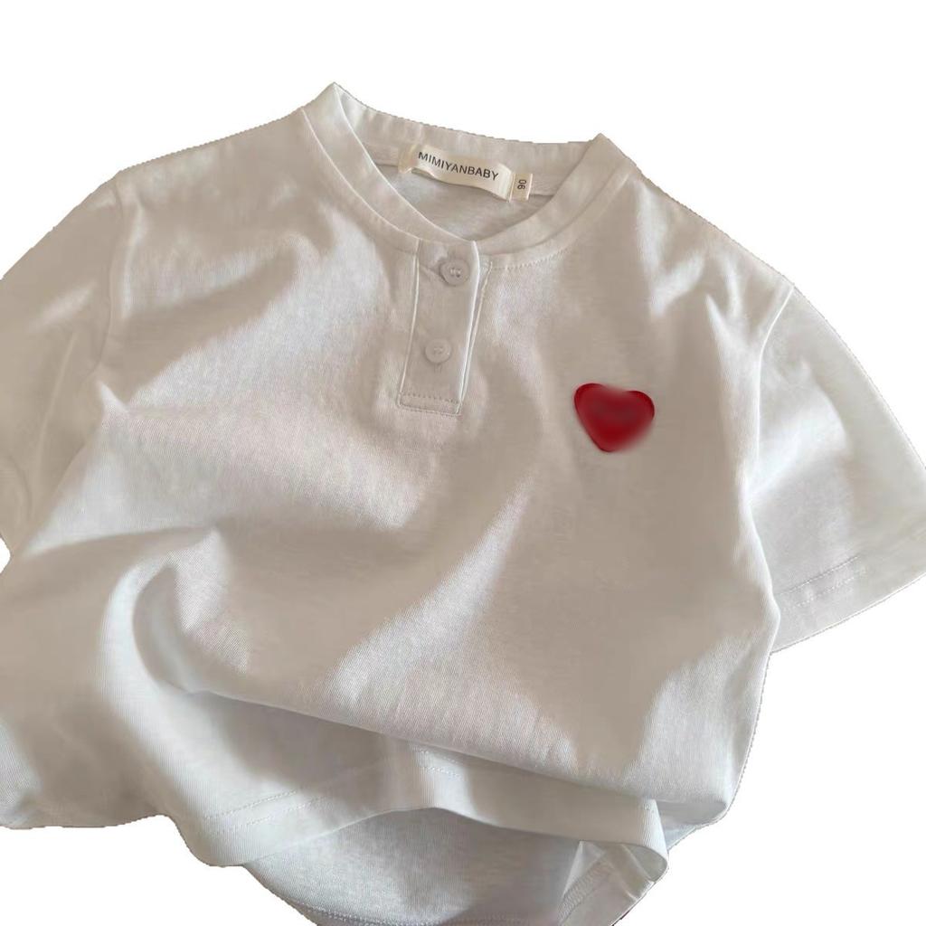 Boys Short Sleeve Polo Shirt with Heart Print Cotton Summer Top for Toddlers
