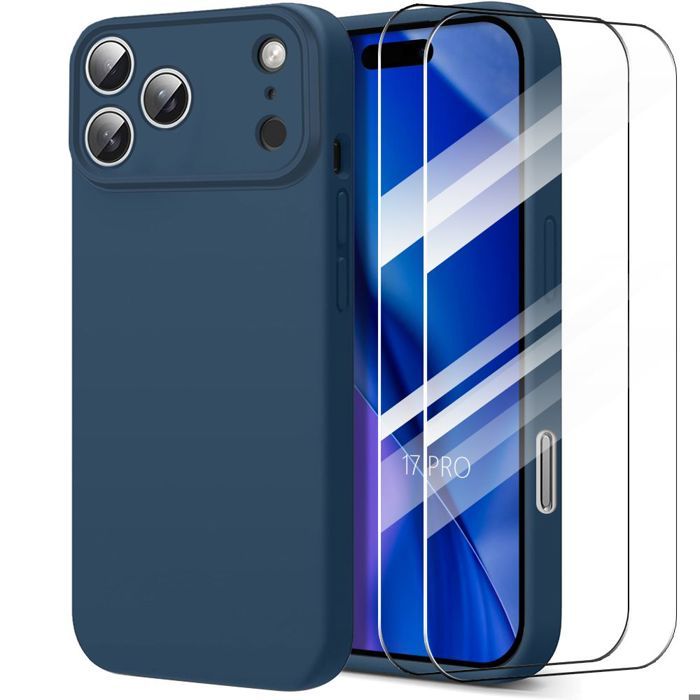 Coque de Protection - BOOLING - pour iPhone 17 Pro - Silicone Souple Anti-Rayures Bleu Marine - 2 Vitres