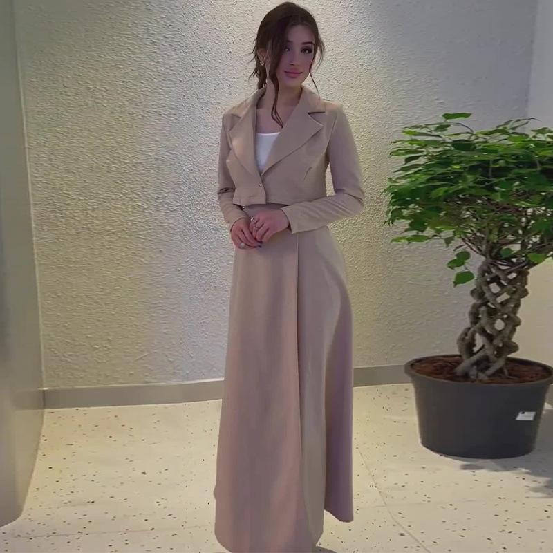 2024 Autumn Women's Solid Color Lapel Slim Short Jacket and High Waist Skirt Set