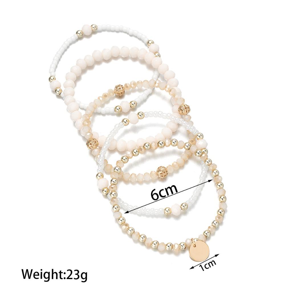 5-delige Set Mode Ronde IJzeren Plaat Imitatie Kristal Hars Kralen Elastische Armbanden voor Vrouwen Strand Vakantie Bedels Sieraden Sets