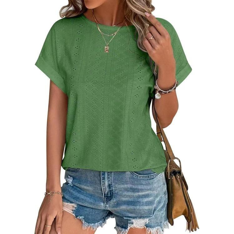 Summer Spring Solid Color Tshirt Loose Fit Round Neck Short Sleeve