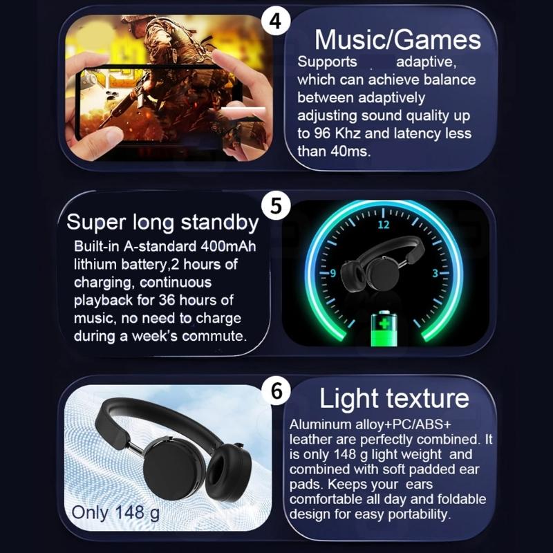 Wireless Headphone Bluetoothcompatible5.3 Earphone with Advanced Noise Cancelling Foldable Headsets  Comfortable
