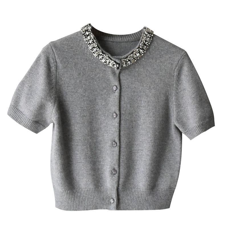 Design Sense Heavy Industry Nail Drilling Short Sleeve T-Shirt Summer New Soft Skin-friendly Skinny Bottom Shirt Knitted Sweater Top