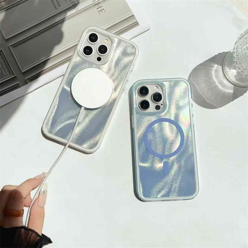 Luxury Fashion Quicksand Pattern Magnetic Phone Case For iPhone 16 15 14 13 12 11 Pro Max Shockproof Case