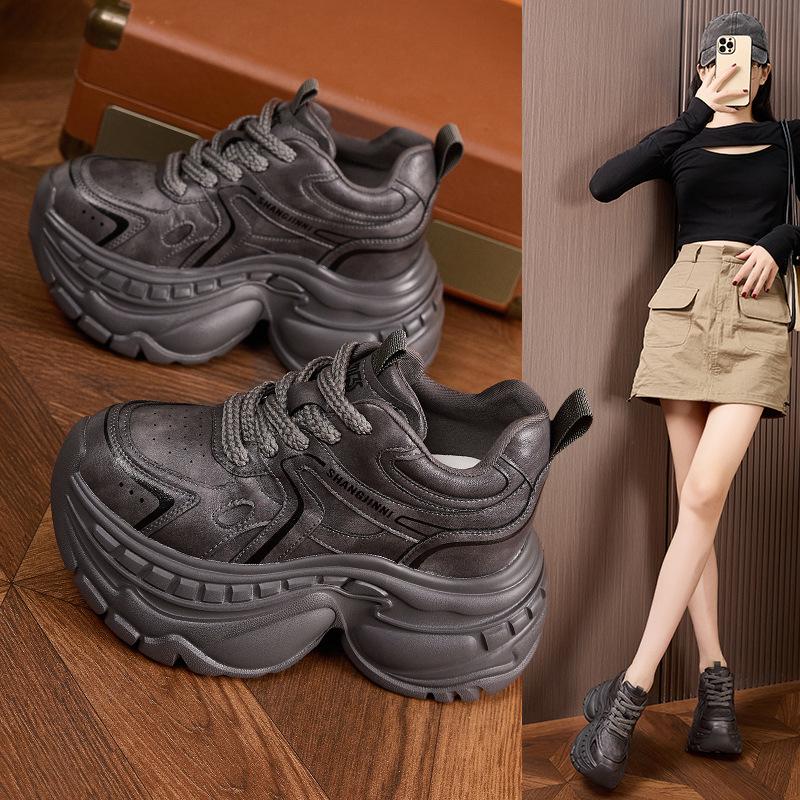 Platform dad shoes women's 2025 autumn and winter new small inner height increase women's shoes muffin bottom versatile casual sports shoes