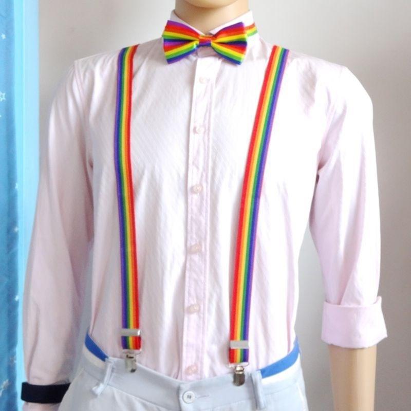 Clip on Suspenders+Striped Necktie+Bow Tie for Teen Girl Uniform Masquerades Tie