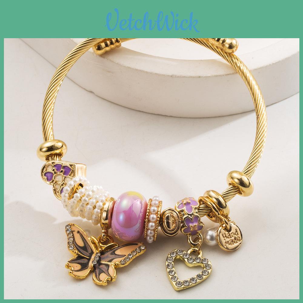 Butterfly Heart Pendant Bracelet With Rhinestones For Women And Gift Giving