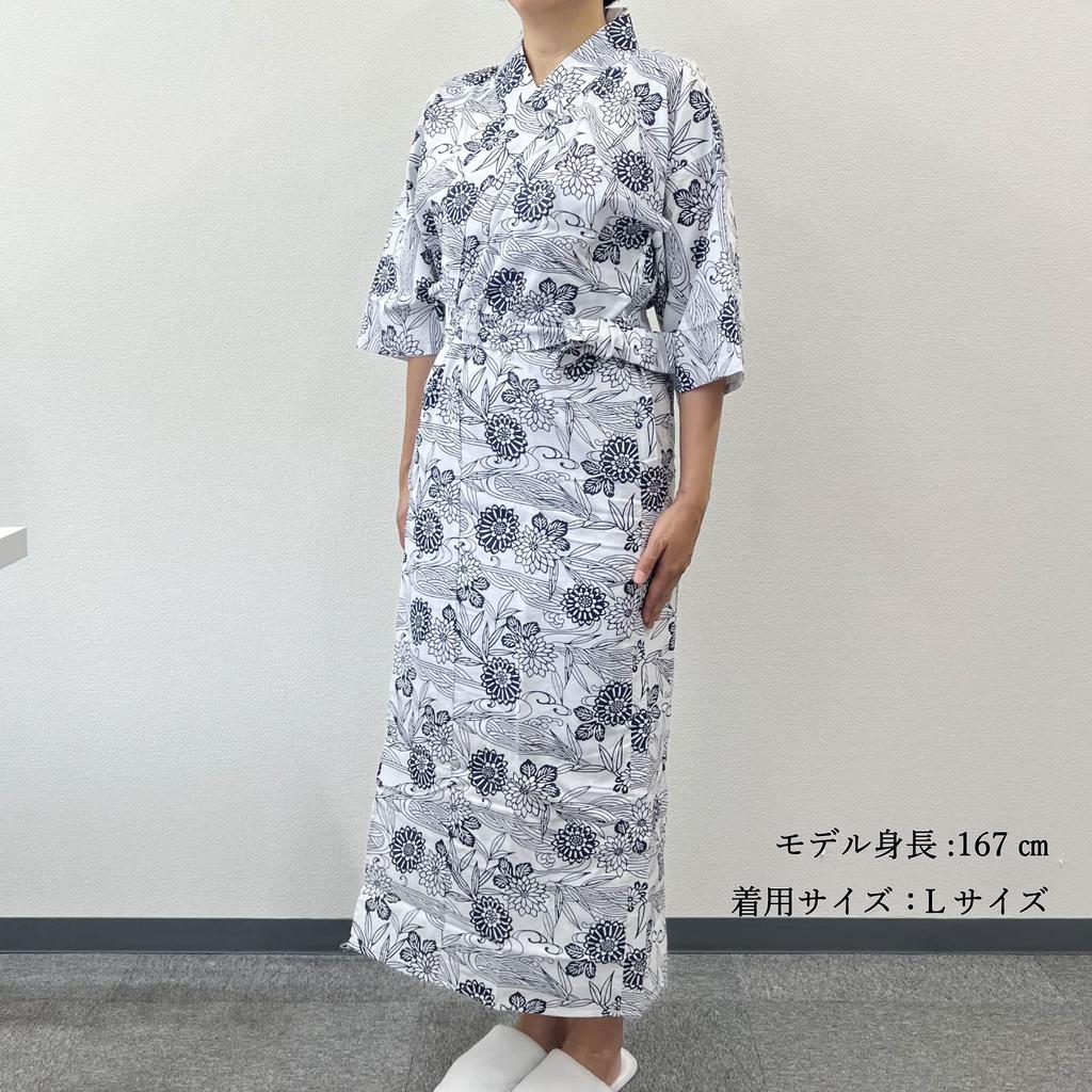 Hanasan Nature Front Waist Plus Sizes Random Pattern Sleepwear, Double-Layered Gauze, 100% Cotton, Opening, Drawstring, S, M, L, LO, Women's, (LO)